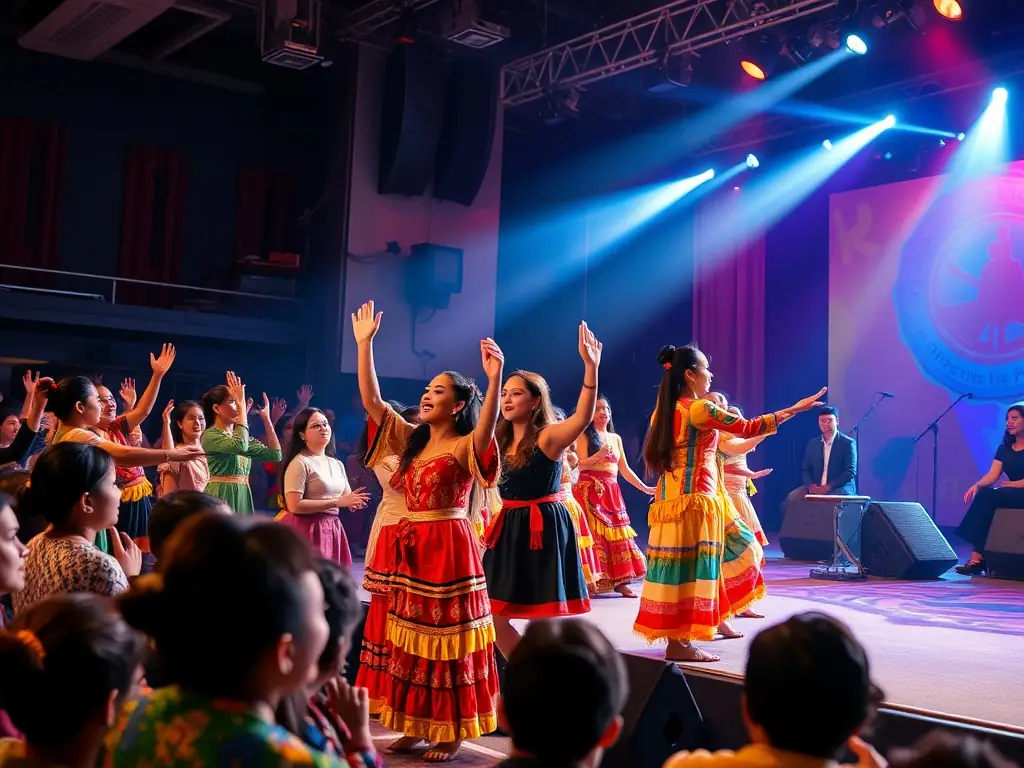 A dynamic image of a cultural event organized by POULPERIE PROD, featuring diverse performers and attendees. The image showcases the organization's ability to create engaging and inclusive cultural experiences that celebrate artistic diversity.