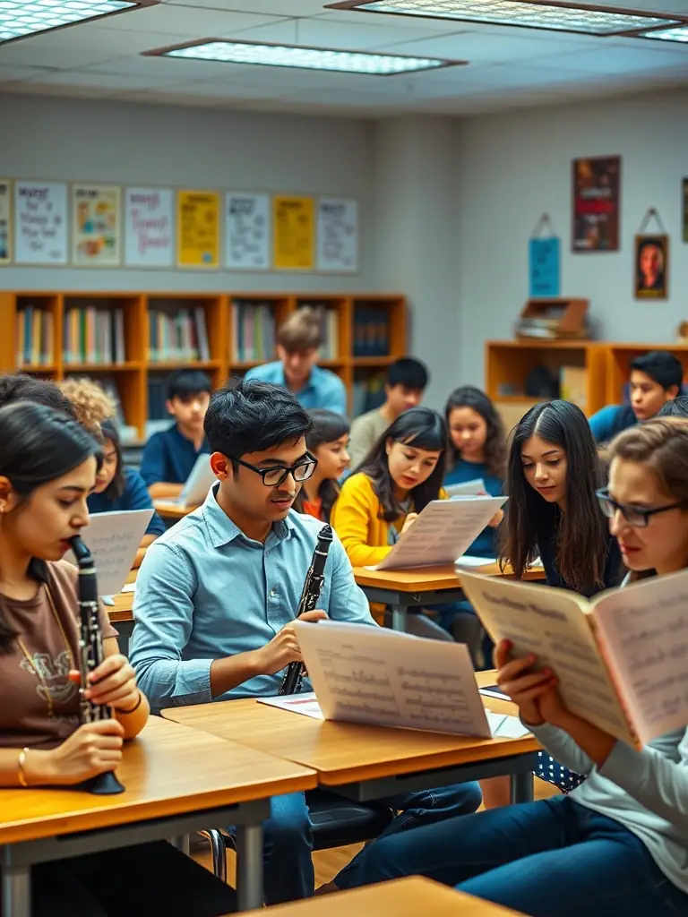 A photograph of a youth workshop, showing young participants actively engaged in a music or arts activity, highlighting POULPERIE PROD's commitment to education.